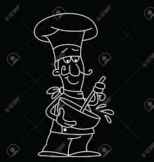 In the dvd release of the movie, a short epilogue was added about mcdonald's discontinuation of the super size option six weeks after the movie's premiere, as well as its recent emphasis on healthier menu. Monochrome Outline Cartoon Chef Stirring A Mixture In A Bowl Isolated On Black Background Stock Photo Picture And Royalty Free Image Image 146948676