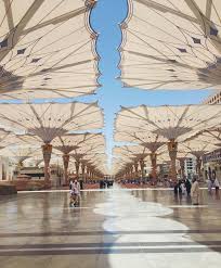 Umbrellas Of Masjid Al Nabawi Madinah Al Munawwarah Fotografi Alam Mekah Mesjid
