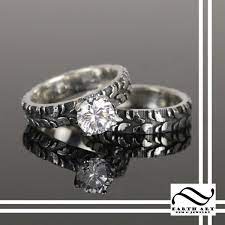Her Tire Tread Rings Custom Wedding Rings Wedding Rings Wedding Ring Sets