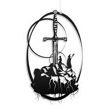 Excalibur with the lady in the lake. Amazon Com Sword In The Stone Excalibur King Arthur Merlin Unframed Legendary Round Table Camelot Geek Artwork Geek Gift Papercut Handmade Products