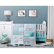 La Premura Baby Nursery Turquoise And Grey Crib Bedding Sets Llama And Cacti 3 Piece Standard Size Crib Set