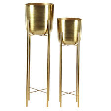 Display any plant, from eucalyptus to small succulents. Set Of 2 Planters With Stand Gold Cosmoliving By Cosmopolitan Target