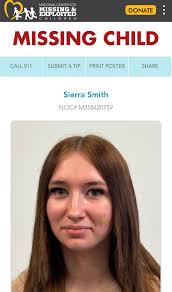 ADAM Program Alert A missing child, Sierra Smith, is believed to be in your  area. View their picture and information at:  https://www.missingkids.org/poster/NCMC/2049877 Thank you, National Center  for Missing & Exploited Children