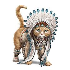 Chief Runs With Paws Native American Inspired Cat Figurine Hand Painted Cat Animal Art Cat Art