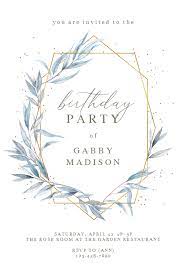 Geometric Navy Leaves Birthday Invitation Template Greetings Island Birthday Invitation Templates Birthday Invitations Invitations