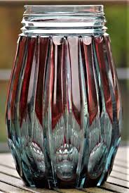 Val St Lambert Vase Adp8 Vase En Cristal Bleu Pompei Double Rouge A L Or Taille De Facettes Et Des Filets Jeux D Orgues Annees 30 H 23 Cm Antiek