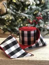 Black And White Plaid Ribbon Wired Checkered Christmas Ribbon Red Christmas Decor Black And White Ribbon Ribbon On Christmas Tree