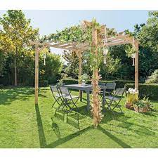 Tonnelle hector, structure en acier, toile polyester 180 g/m2, finition époxy, revêtement en polyamide, 300 x 300 x h 230 cm, existe en gris, 189,99 euros, la foir'fouille. Pergola Wood 300 X 300 X H 244 Cm Marron Tonnelles De Jardin La Foir Fouille