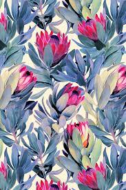 Colorful Fabrics Digitally Printed By Spoonflower Painted Protea Floral Magenta And Grey Blue Colorway Blue Art Prints Pattern Art Prints
