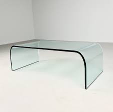 The modern glass waterfall coffee table with clear tempered shelf. Waterfall Coffee Table By Angelo Cortesi For Fiam Italy 159082