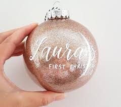 Large 4 Rose Gold Ornament Bauble Personalized Etsy First Christmas Ornament Rose Gold Christmas Rose Gold Ornaments Christmas