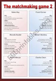 Socialize in a joint video game set in a familiar game hosting marketplace. The Matchmaking Game 2 A Role Play Game Esl Worksheet By Poohbear