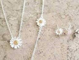Elegant Daisy Flower Jewelry Set 925 Sterling Silver Studs Etsy Hoa Cuc Hoa