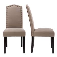 Lssbought Set Of 2 Luxurious Fabric Dining Chairs With Copper Nails And Solid Wood Legs Light Dining Room Chairs Upholstered Dining Chairs Fabric Dining Chairs