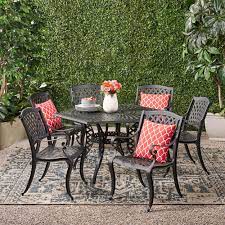 7 piece cast aluminum outdoor dining set. Holliday 7 Piece Cast Aluminum Outdoor Dining Set Black Sand Walmart Com Walmart Com
