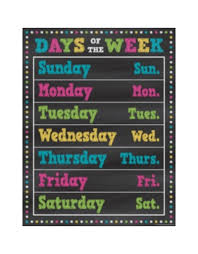 People try to get more things done by working longer hours, others try to be productive on the hours they have. Chalkboard Brights Days Of The Week Chart Tools 4 Teaching