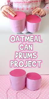 Bang on a drum and listen to the change in pitch as you tighten the drum skin. Oatmeal Can Drums Project Woo Jr Kids Activities