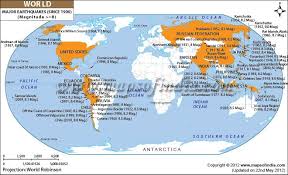 Map Depicting Major Earthquakes In The World Since 1900 Of Magnitude 8 Major Earthquakes Earthquake Map Earthquake