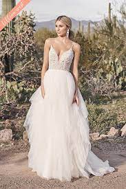 Style 66177 Beaded Bikini Neckline Ball Gown With Tulle Handkerchief Skirt Lillian West Lillian West Wedding Dress Beaded Bikini Floor Length Wedding Dress