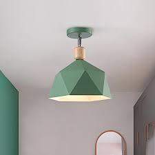 Gray White Green Metal Diamond Shaped Semi Flush Mount Light Macaron 1 Light Ceiling Light Fixture For Hall Beautifulhalo Com