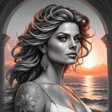 male tattoo design, black and white realism. attr...