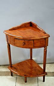 Vintage Corner Side Table With Drawer And Bottom Shelf Solid Walnut Pie Shape Side Table With Drawer Side Table End Tables With Drawers