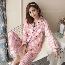 Autumn Winter Women Satin Pyjamas Silk Long Tops Set Female Pajamas Set Nightsuit Sleepwear Sets Full Sleeve Night Night Suit Pajamas Women Satin Pajamas