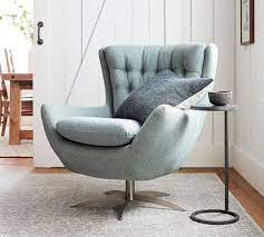 Wells Tufted Upholstered Swivel Armchair Washed Teal Pottery Barn Australia Comfy Chairs Chairs Repurposed Upholstered Swivel Chairs