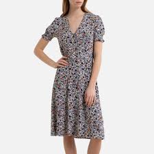 Jolis boitons devanys, dos nus et fermeture à l'arrière. Robe Boutonnee Madoura Bleu Beige Rouge Sessun La Redoute