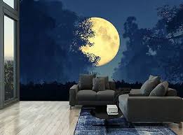 Find Many Great New Used Options And Get The Best Deals For Golden Moon Dark Night Sky Forest Wall Mura Forest Wall Mural Wall Murals Bedroom Wall Murals Diy