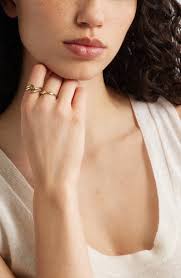 Nordstrom Set of 3 Dainty Wavy Rings in Gold at Nordstrom, Size 7