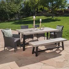 Linden 6pc Acacia Wood Wicker Patio Dining Set Gray Christopher Knight Home In 2020 Wicker Dining Set Patio Dining Acacia Wood Table
