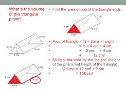 If the volume of a triangular prism is 480 cubic inches, and the area of the base is 60 square inches, then the height must be 8 inches. Volume Of Triangular Prisms And Cylinders Mg1 3 Know And Use The Formulas For The Volume Of Triangular Prisms And Cylinders Area Of Base Height Ppt Download