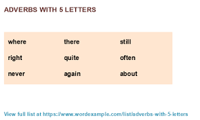 Leaning to alphabetize a list of words is one of the first skills students learn in primary grades. Adverbs With 5 Letters 399 Results