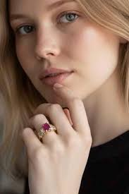 14K Gold Over Vintage Sterling Ruby Ring White Sapphire Baguette Size 5.75 