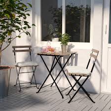 Tarno Table 2 Chairs Outdoor Black Acacia Gray Brown Stained Light Brown Stained Steel Ikea Outdoor Dining Furniture Outdoor Tables And Chairs Outdoor Chairs
