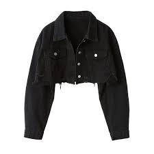 Black Cropped Jeans Jacket Jennie Solo K Fashion At Fashionchingu Cropped Black Jeans Cropped Black Jacket Cropped Jacket Outfit