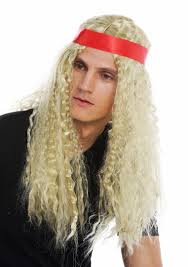 Dudes with long hair ring my bell. 31912 Fr61 Wig Carnival Halloween Women Men Long Headband Middle Parting Hippie 60 S Blonde Curls