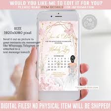 Editable Save the Date Evite, Calendar, Text Invite, Blush Gold Floral, Mis  Quince, 15th Birthday Corjl Template, Instant Download QU069F