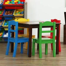 Kid's table & chair set reviews: Tot Tutors Tc437 Kids Wood Table 4 Chair Set Espresso Primary Red Blue Green Yellow Toys Games Kids Furniture Room Decor Rayvoltbike Com