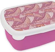 Broodtrommel Roze - Lunchbox - Brooddoos - Meiden - Veren - Roze - Patronen  - Girl -... | bol