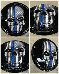 Thin Blue Line Skull Theme On A Harley Davidson Derby Cover Www Brockblackdesigns Com Harley Davidson Harley Davidson Motorcycles Harley
