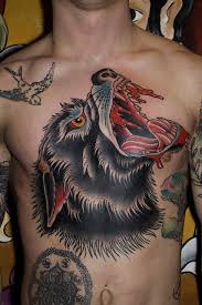 Wolf Head Torso Traditional Tattoo Myke Chambers Traditional Tattoo Chest Piece Tattoos Wolf Tattoo Design