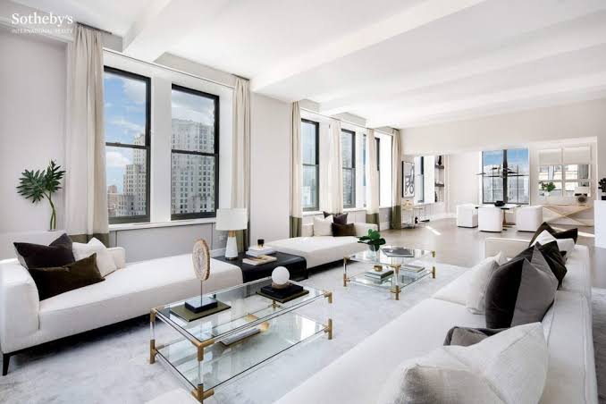 Living salon inside the 212 Fifth Ave mega-penthouse in NYC, AI generated
