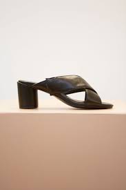 Lindos Black Cross Over Mules Black Faux Leather Mules Faux Leather