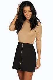 Black A Line Mini Skirt Outfit Scuba Zip Front A Line Mini Skirt Smart Casual Women Skirt Smart Casual Skirt 6th Form Outfits