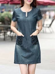 Round Neck Patch Pocket Shift Dress Online Shop Shift Dress Womens Shift Dresses Casual Dresses