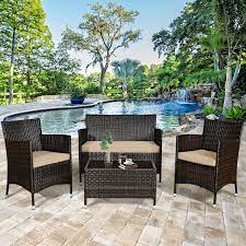 Gymax 4pcs Patio Rattan Outdoor Furniture Set W Cushioned Chair Loveseat Table Walmart Com Outdoor Furniture Sets Rattan Outdoor Furniture Patio