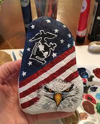 Patriotic Marine Corps Painted Rock Painted Rocks Rock Crafts Painted Rocks Kids