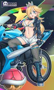 baseball bat biker biker girl bikini blonde hair boots crown  mario (series) mario kart motorcycle nauth nauth le roy nintendo princess  rosalina rainbow road short hair thong 